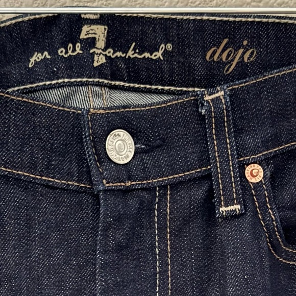 7 For All Mankind Dojo Jeans Size 30 Low Flare Western Y2K Blue Dark Denim 70s - Picture 13 of 15